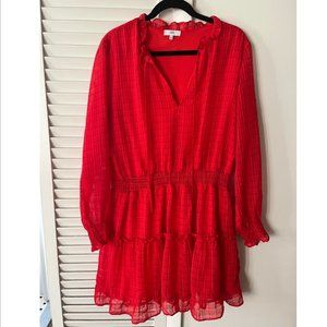 NSR Red long sleeve sundress with ruffles